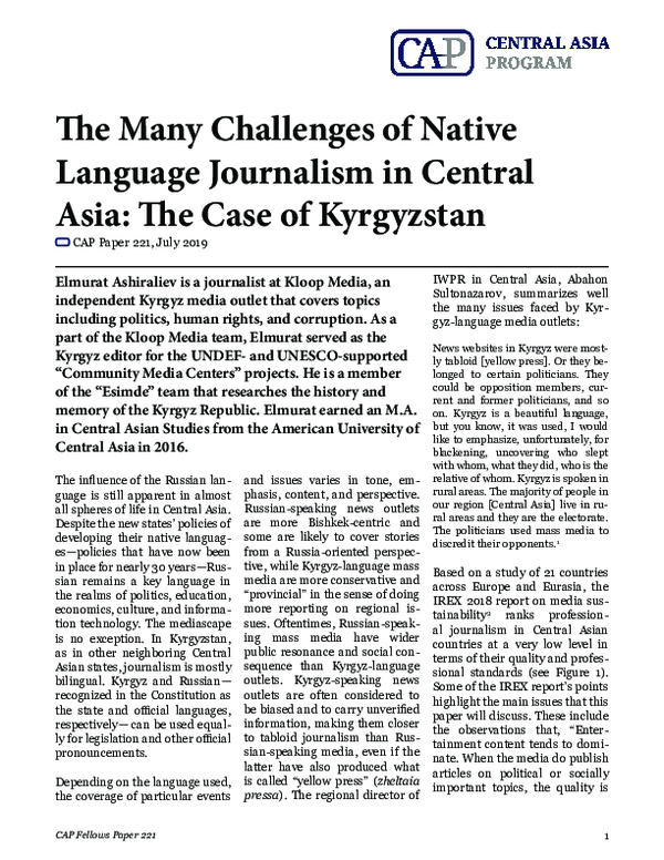 (PDF) The Many Challenges of Native Language Journalism in Central Asia ...