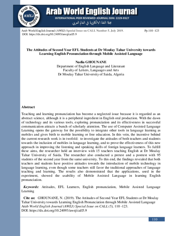 (PDF) The Attitudes of Second Year EFL Students at Dr Moulay Tahar ...