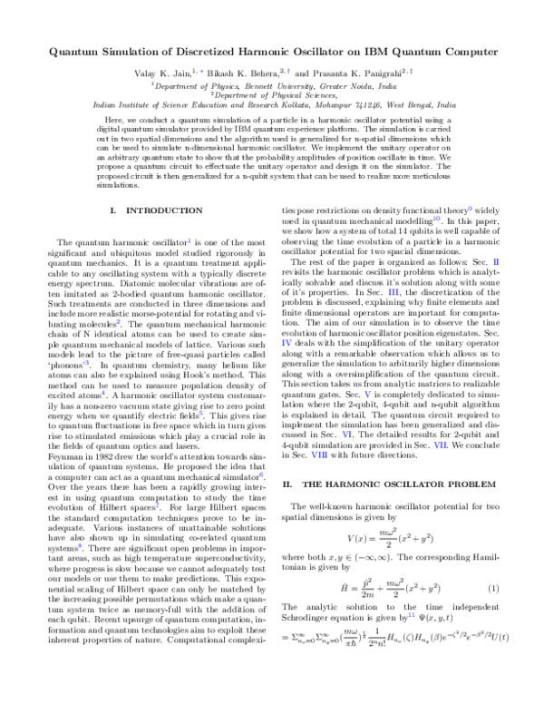 (PDF) Quantum Simulation of Discretized Harmonic Oscillator on IBM