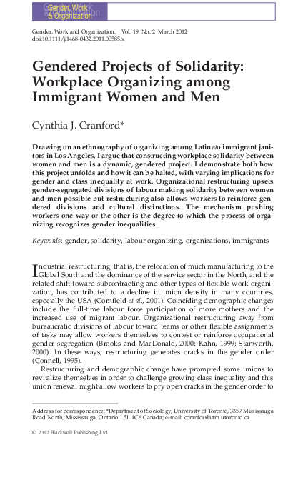 (PDF) Gendered Projects of Solidarity: Workplace Organizing among ...