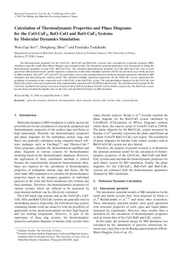 (PDF) Calculation of Thermodynamic Properties and Phase Diagrams for ...