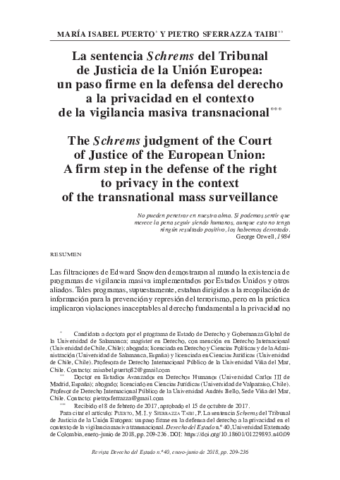 (PDF) La sentencia Schrems del Tribunal de Justicia de la Unión Europea ...