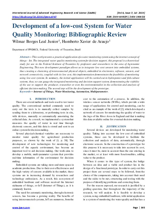 (PDF) Development of a lowcost System for Water Quality Monitoring