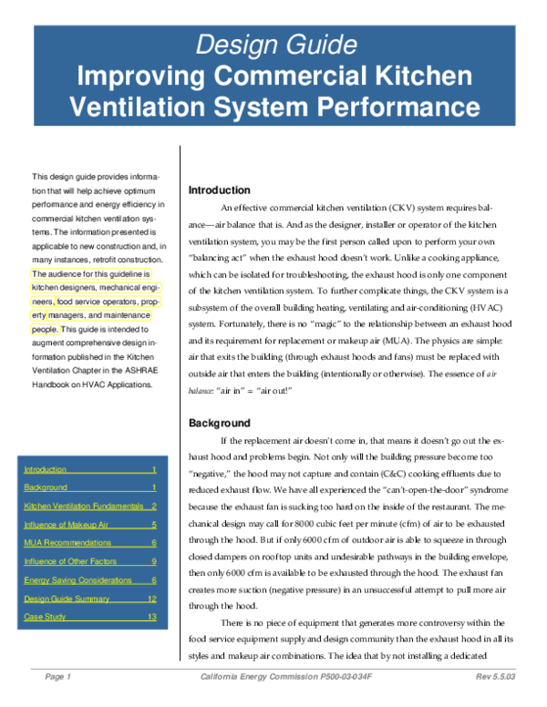 (PDF) Design Guide Improving Commercial Kitchen Ventilation System