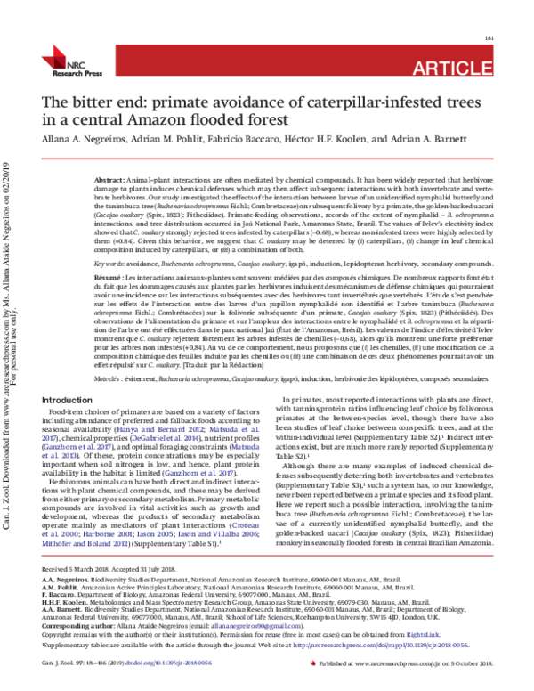(PDF) The bitter end primate avoidance of caterpillarinfested trees