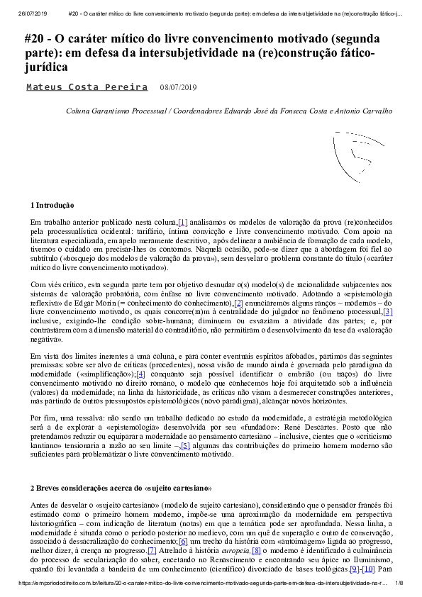 (PDF) O caráter mítico do livre convencimento motivado (segunda parte) em defesa da (PDF) O caráter mítico do livre convencimento motivado (segunda parte) em defesa da