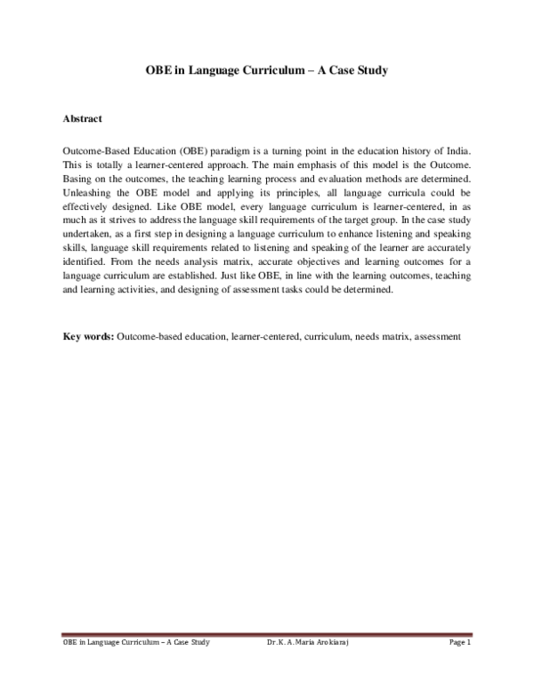 (DOC) OBE in Language Curriculum - Paper final