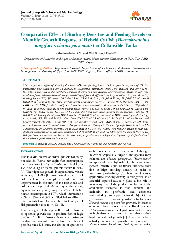 (PDF) Comparative Effect of Stocking Densities and Feeding Levels on ...