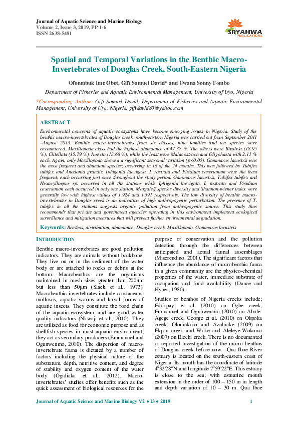 (PDF) Spatial and Temporal Variations in the Benthic Macro ...