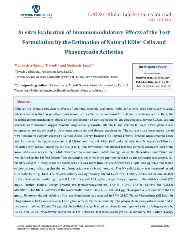 (PDF) In vitro Evaluation of Immunomodulatory Effects of the Test ...