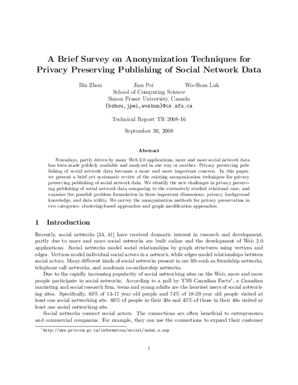 (PDF) A Brief Survey on Anonymization Techniques for Privacy Preserving ...