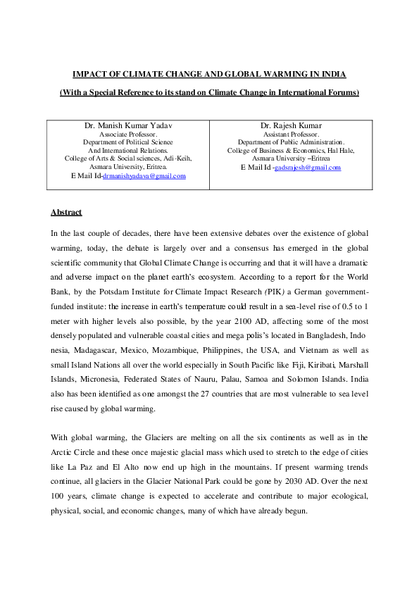(PDF) IMPACT OF CLIMATE CHANGE AND GLOBAL WARMING IN INDIA With a ...