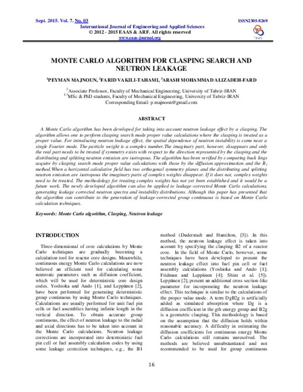 (PDF) MONTE CARLO ALGORITHM FOR CLASPING SEARCH AND NEUTRON LEAKAGE