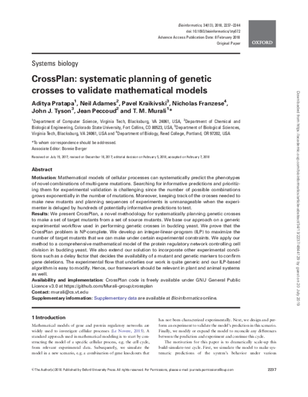 (PDF) CrossPlan: systematic planning of genetic crosses to validate ...