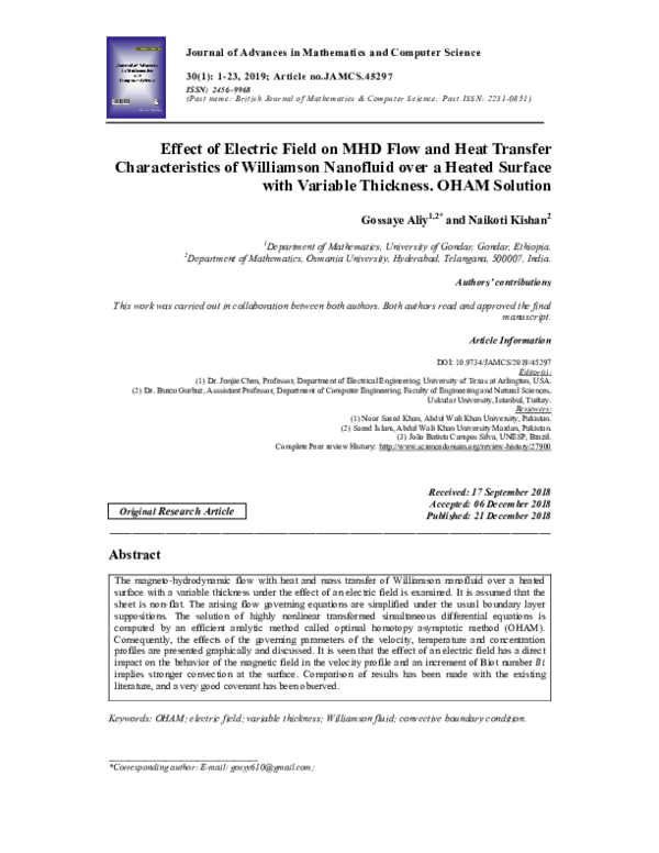 (PDF) Effect of Electric Field on MHD Flow and Heat Transfer ...