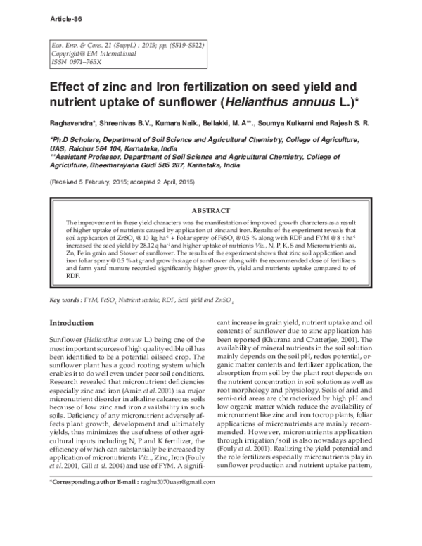 (PDF) Effect of zinc and Iron fertilization on seed yield and nutrient ...