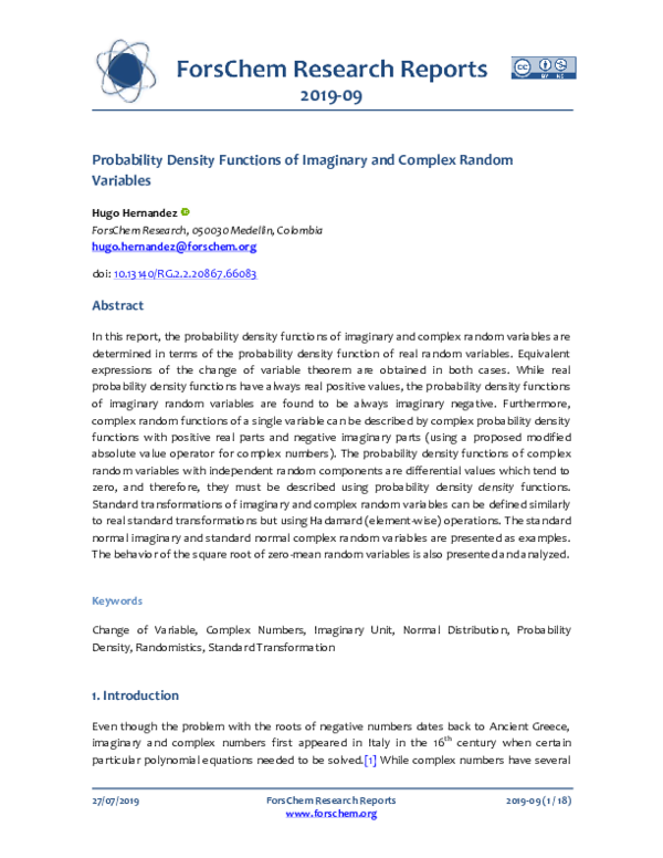 (PDF) Probability Density Functions of Imaginary and Complex Random ...