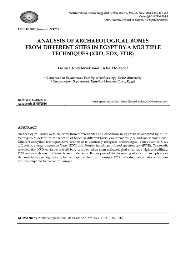 (PDF) ANALYSIS OF ARCHAEOLOGICAL BONES FROM DIFFERENT SITES IN EGYPT BY ...