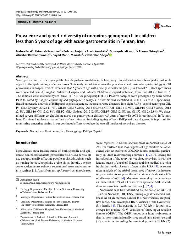 (PDF) Prevalence and genetic diversity of norovirus genogroup II in ...