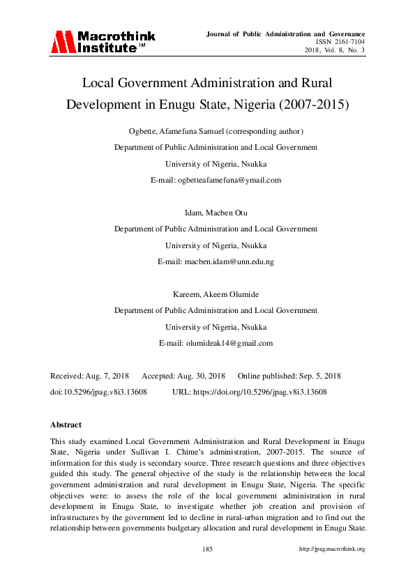 (PDF) Local Government Administration and Rural Development in Enugu ...