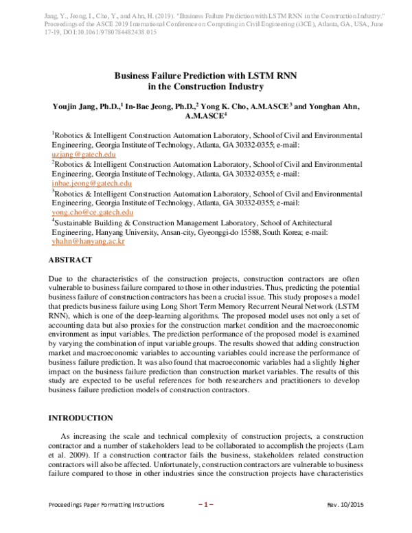 (PDF) Business Failure Prediction with LSTM RNN in the Construction ...