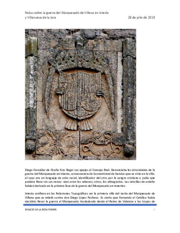 (PDF) Notas sobre la guerra del Marquesado de Villena en Iniesta y