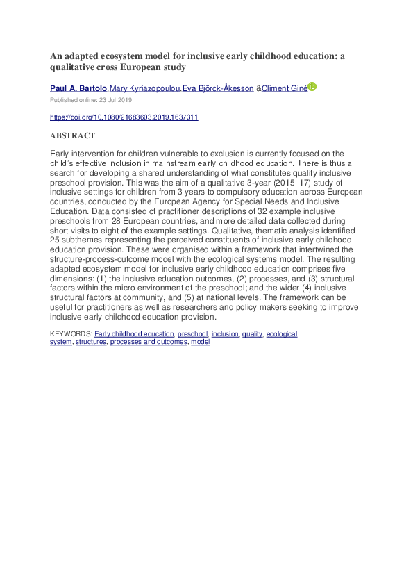 (DOC) An adapted ecosystem model for inclusive early childhood ...