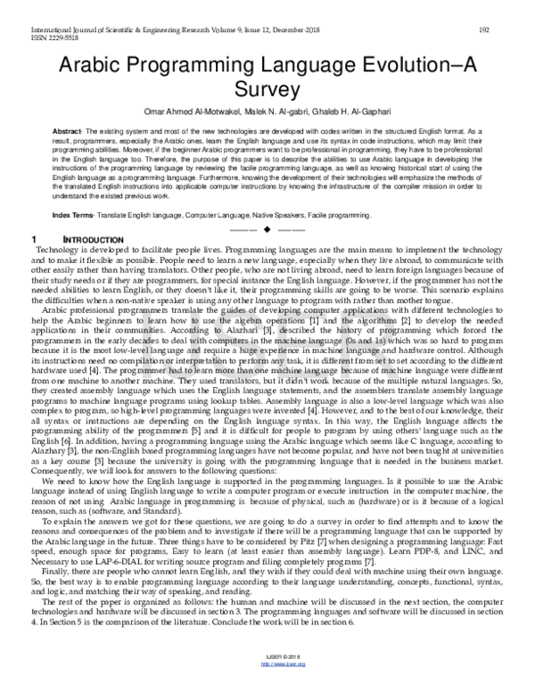 (PDF) Arabic Programming Language Evolution-A Survey
