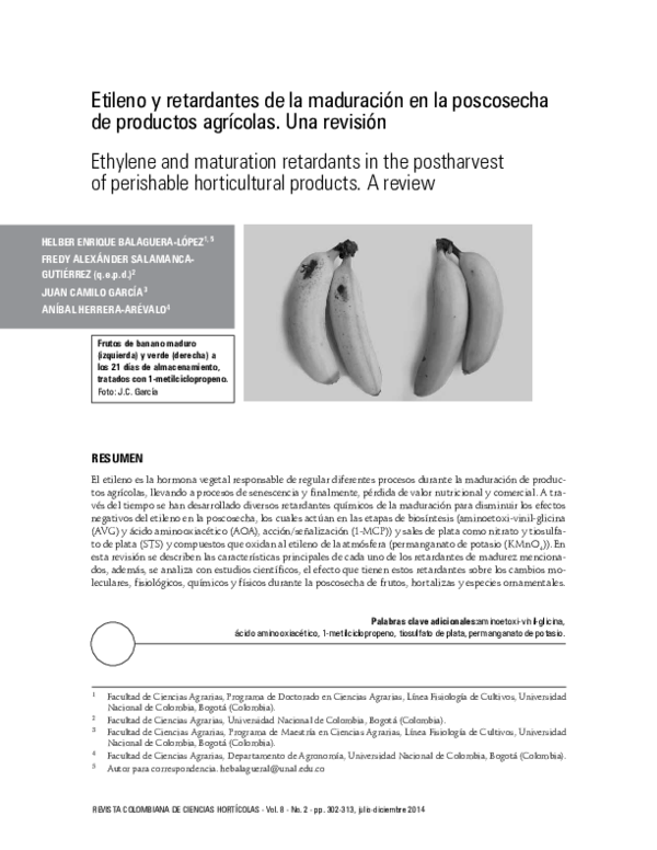 (PDF) Etileno y retardantes de la maduración en la poscosecha de