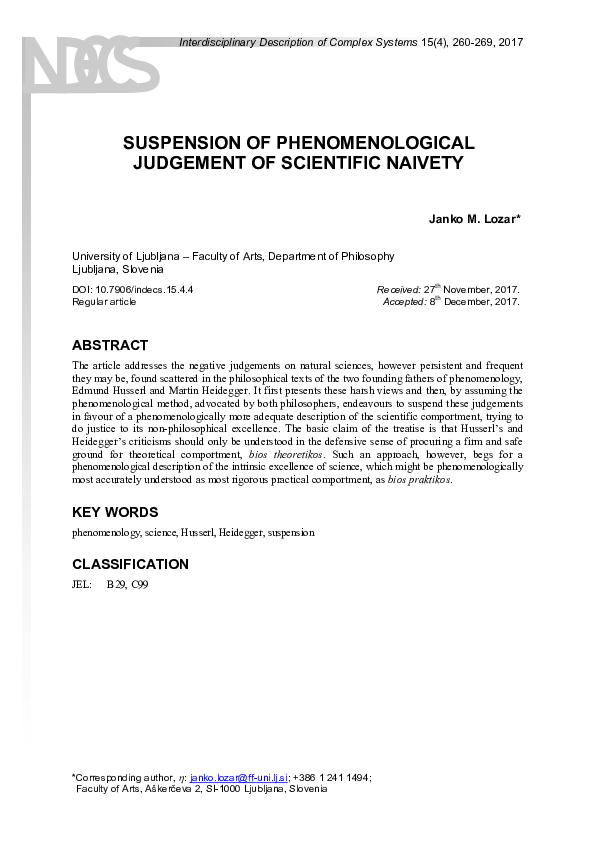 (PDF) SUSPENSION OF PHENOMENOLOGICAL JUDGEMENT OF SCIENTIFIC NAIVETY