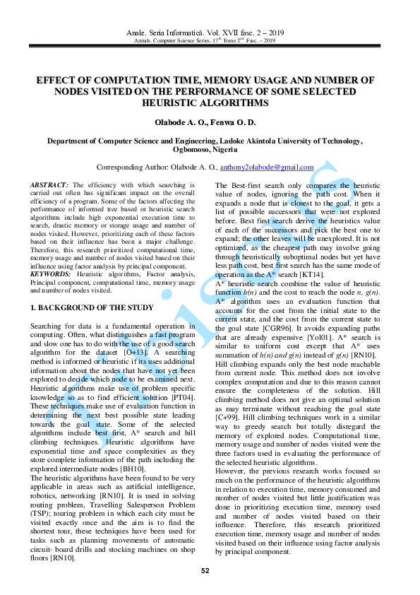 (PDF) EFFECT OF COMPUTATION TIME, MEMORY USAGE AND NUMBER OF NODES ...
