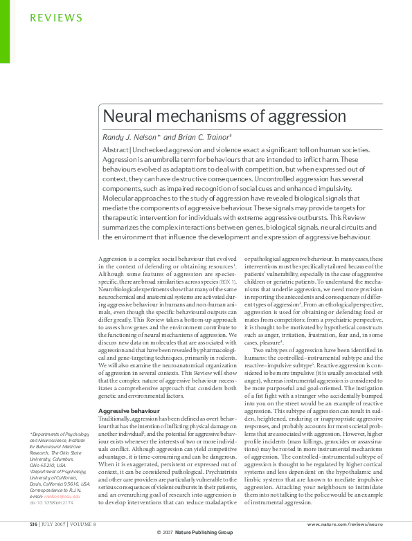 (PDF) Neural mechanisms of aggression