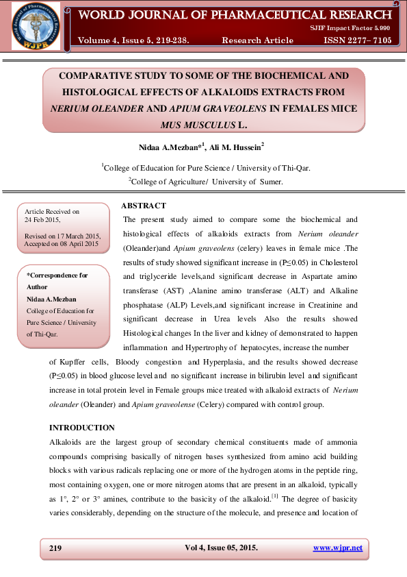(PDF) COMPARATIVE STUDY TO SOME OF THE BIOCHEMICAL AND HISTOLOGICAL ...