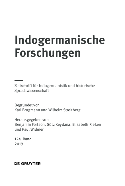 (PDF) Indogermanische Forschungen. Zeitschrift für Indogermanistik und