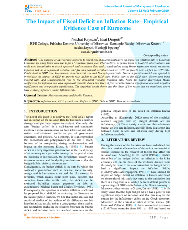 (PDF) The Impact of Fiscal Deficit on Inflation Rate -Empirical ...