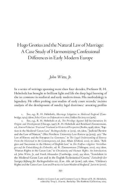 (PDF) Hugo Grotius and the Natural Law of Marriage: A Case Study of ...