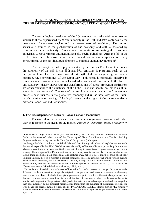 (DOC) THE LEGAL NATURE OF THE EMPLOYMENT CONTRACT IN THE FRAMEWORK OF