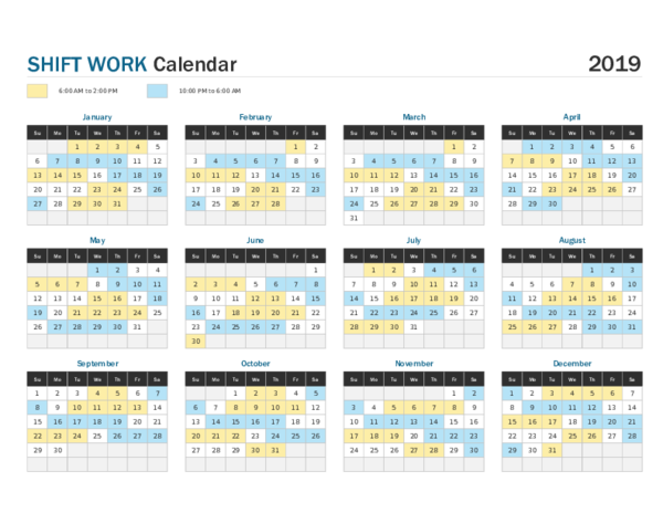 (XLS) Shift work calendar year at a glance
