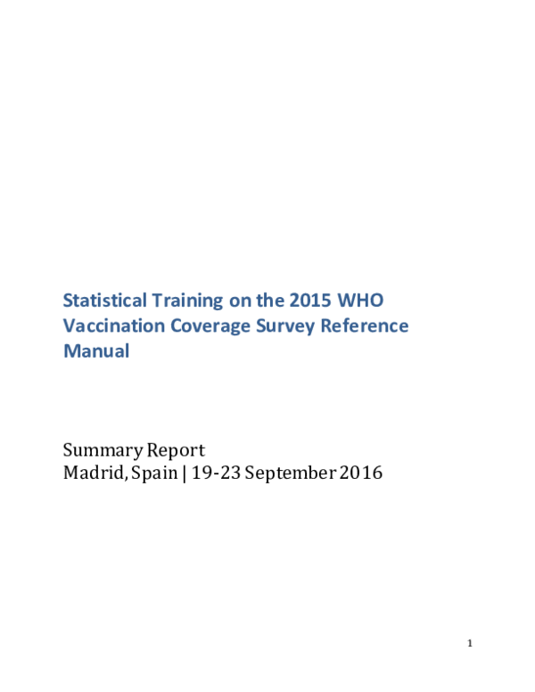 (PDF) Statistical Training on the 2015 WHO Vaccination Coverage Survey ...