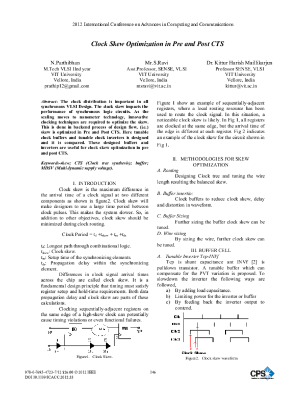 (PDF) Clock Skew Optimization in Pre and Post CTS Ravi S VIT