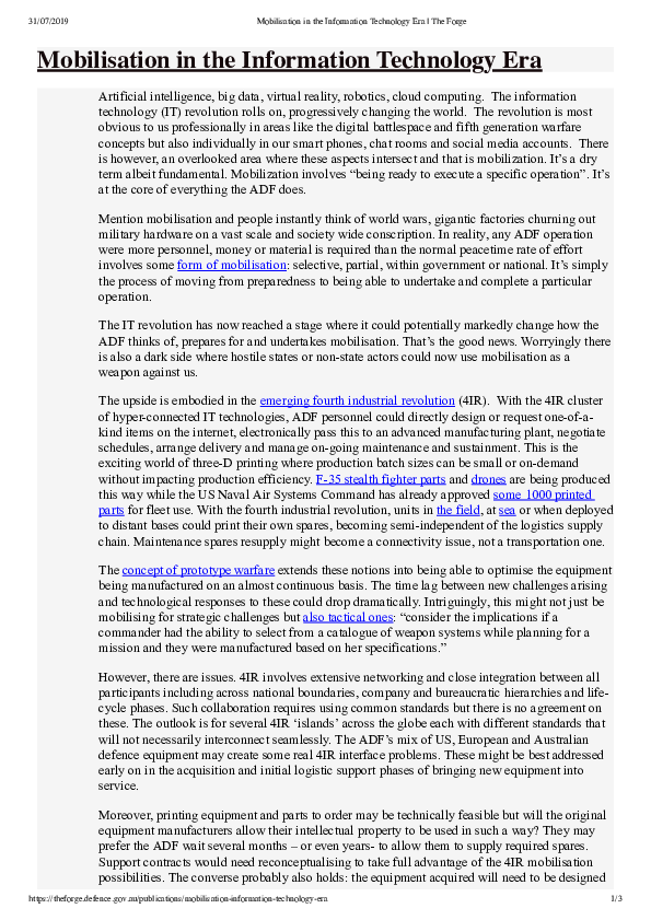 (PDF) Mobilisation in the Information Technology Era
