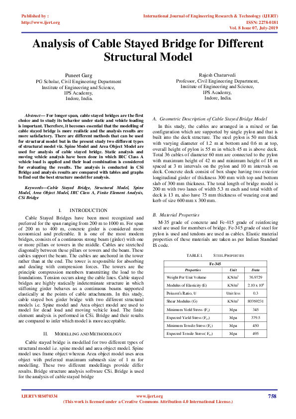 (PDF) IJERTAnalysis of Cable Stayed Bridge for Different Structural Model IJERT Journal