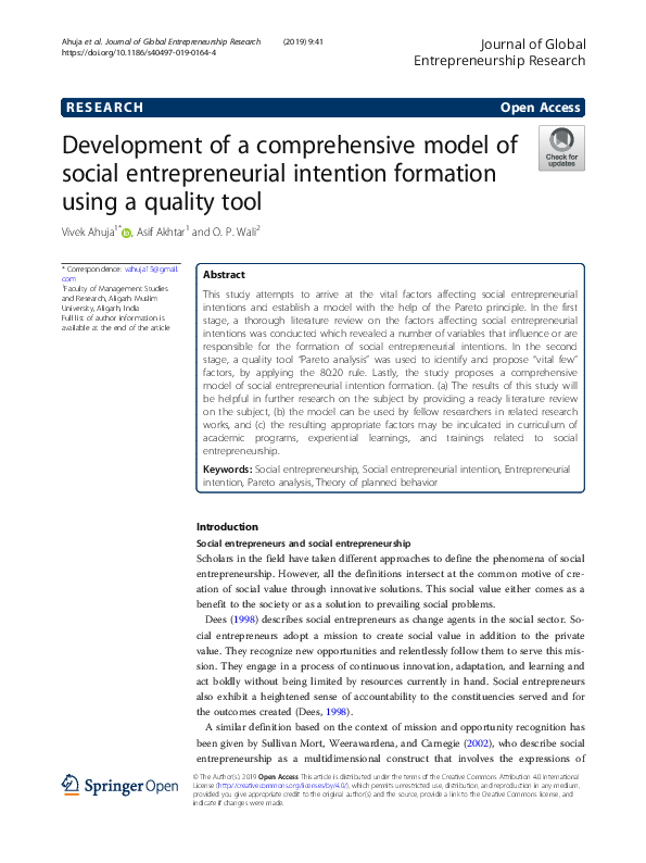 (PDF) Development of a comprehensive model of social entrepreneurial ...