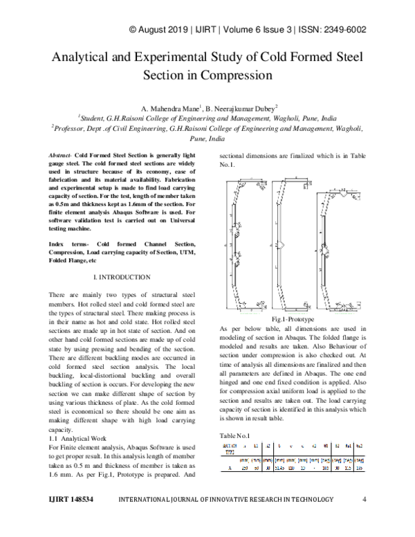 (PDF) Analytical and Experimental Study of Cold Formed Steel Section in ...