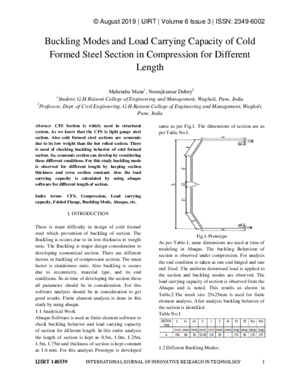 (PDF) Buckling Modes and Load Carrying Capacity of Cold Formed Steel ...