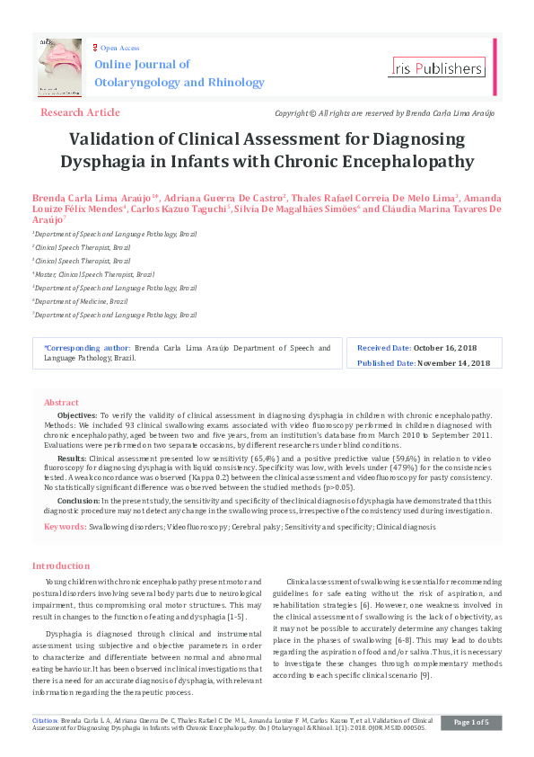 (PDF) Validation of Clinical Assessment for Diagnosing Dysphagia in ...