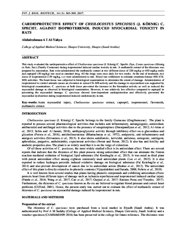 (PDF) CARDIOPROTECTIVE EFFECT OF CHEILOCOSTUS SPECIOSUS (J. KÖENIG) C