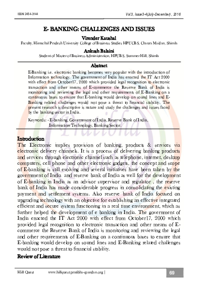 Pdf E Banking Challenges And Issues Dr Virender Kaushal