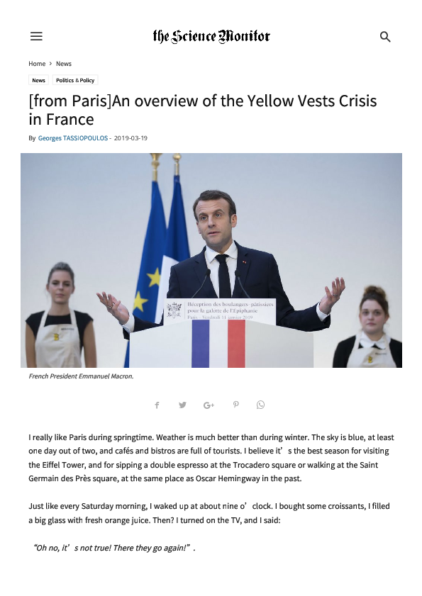 (PDF) [from Paris]An overview of the Yellow Vests Crisis in France 사이언스