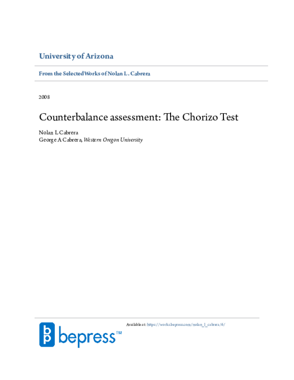 (PDF) Counterbalance Assessment: The Chorizo Test